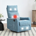Massage Rocker Swivel Recliner Chair for Adults, Manual Recliner Glider with Lumbar Heating, Technical Flannel Fabric Nursery Glider Rocking Chair with Vibration Massage for Living Room - Blue