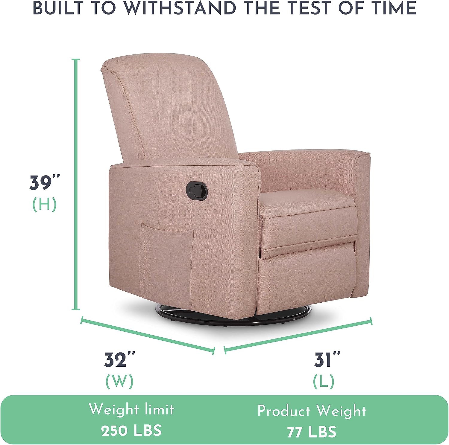 Evolur Raleigh Basic Glider, Recliner and Rocker in Pink
