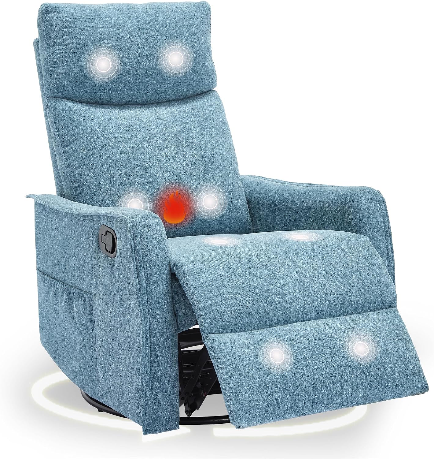 cinkehome Swivel Rocker Recliner Chair with Heated Massage, Rocking Reclining Chairs for Nursery, Small Spaces, High Back, Side Pocket