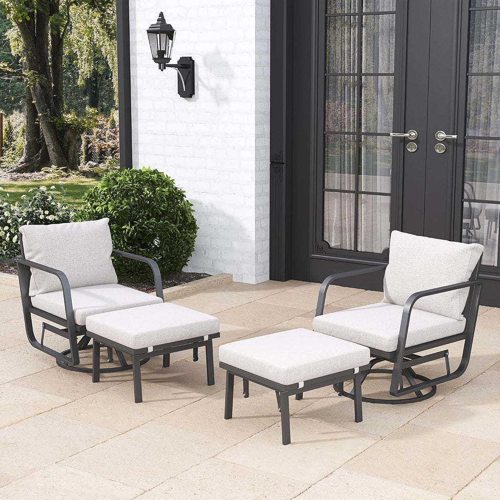 Outlux Patio Glider Swivel Rocker Sets: 4Pieces Aluminum Alloy Ensemble with 360° Swivel Rocking Glider Chairs, Rust-Resistant Frame Gray Cushions -Perfect for Decoration (2 Glider Chairs& 2Ottomans)