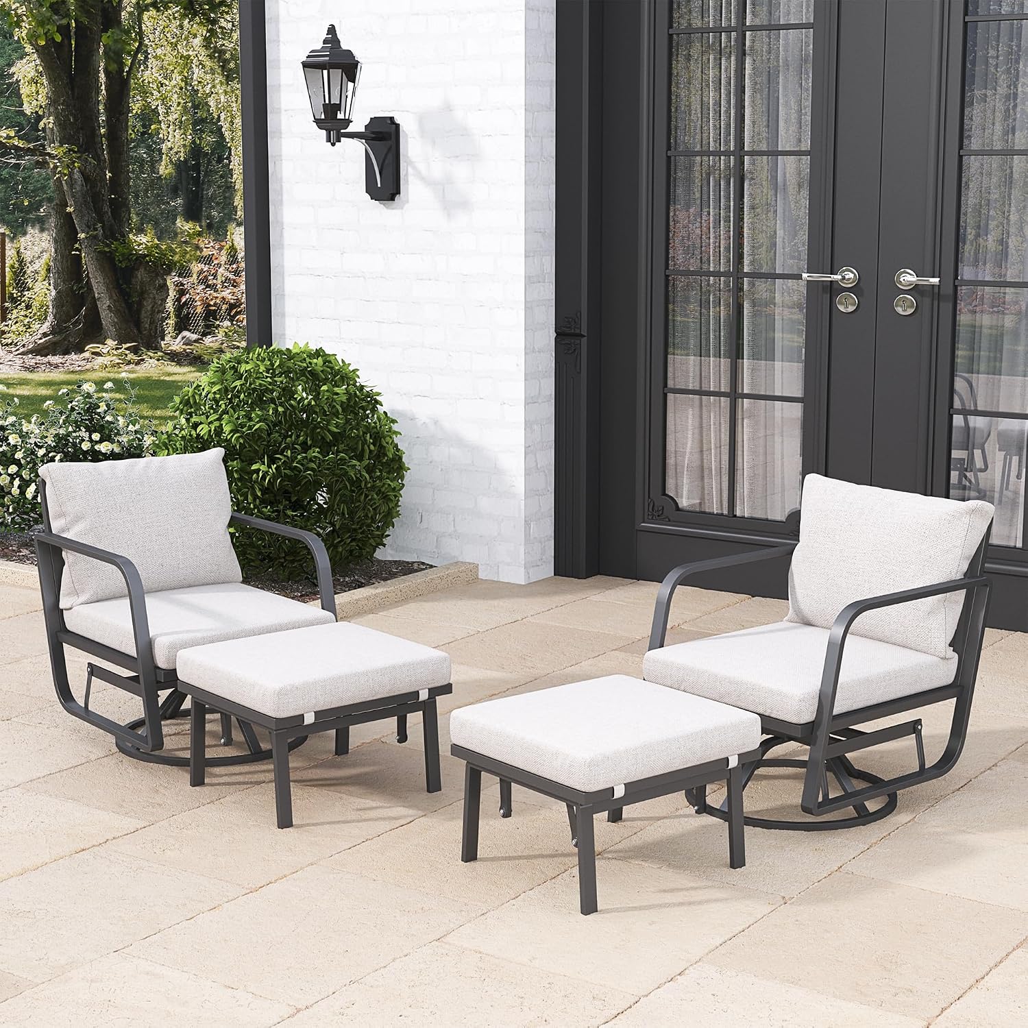 Outlux Patio Glider Swivel Rocker Sets: 4Pieces Aluminum Alloy Ensemble with 360° Swivel Rocking Glider Chairs, Rust-Resistant Frame Gray Cushions -Perfect for Decoration (2 Glider Chairs& 2Ottomans)