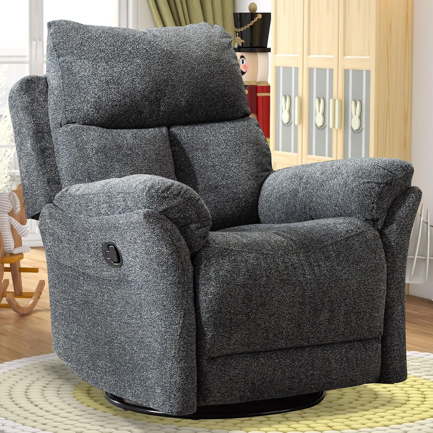 ANJ Swivel Rocker Recliner Chair Nursery, Manual Fabric Rocking Recliner, Modern Rocking Reclining Chairs for Living Room, Bedroom(Gray)