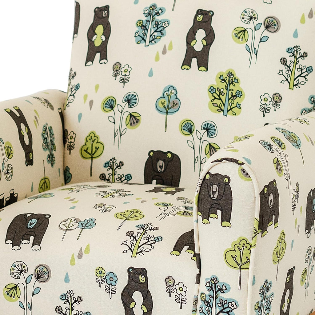 Toddler Personalized Armchair, Kids Upholstered Rocking Chair with Personalization, Toddler Chair with Personalized Name, Comfy Child Armchair, (Bears & Trees Print, Legs)