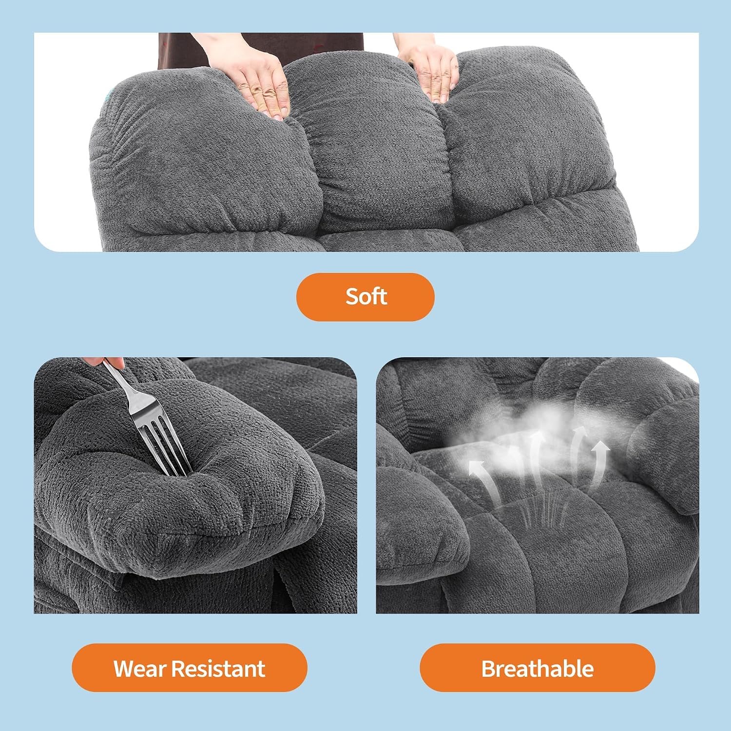 Oversized Swivel Rocker Recliner Chair for Adults, Ergonomic 360° Nursery Swivel Rock Recliner,Extra Wide Manual Recliner with Upholstery Overstuffed Soft Rocking Sofa Chair for Ultimate Comfort,Grey