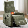 Manual Swivel Rocker Recliner Chair for Adults, Overstuffed Glider Chair for Nursing with Vibration Massage & Lumbar Heat, Living Room Rocking Recliner 3-Stage backrest, Chenille Fabric Green