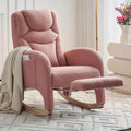 Rocking Chair with Foot Rest, Nursery Glider Teddy Gliding Rocking Chair with Retractable Footrest Rubber Wood Legs Side Pocket High Back & Wide Seat Nursing Chair for Living Room (Pink)