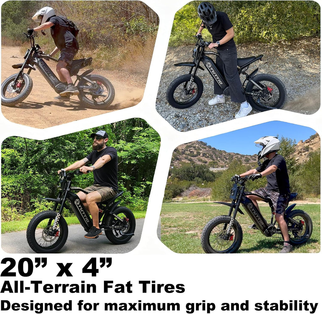 Tuttio ICT Electric Bike for Adults Teens Age 16+, 4000 Peak 50MPH 60V 25AH Electric-Dirt-Bike, 20' Fat Tire Electric Motorcycle, Full Suspension E-Bike for Mountain Off-Road Snow