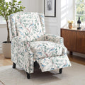 Wingback Recliner Chair, Comfy Fabric Pushback Recliner Chair, Upholstered Armchair Push Back Recliner, Rivet Trim Single Sofa Accent Chair with Wood Legs for Living Room, Bird