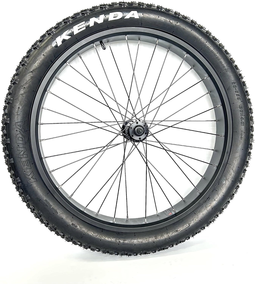 Electric Fat Bike Front Wheel 26''x4.0 with Tire Bearing Hub 12GA Spokes Black Alloy Aluminum Snow Bicycle fatbike Rim Wheel 26 Bolt On