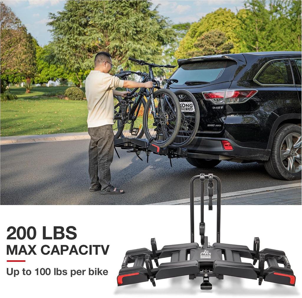 Hitch Bike Ebike Rack 200 Lbs Capacity- Tilting Folding Bicycle Car Racks - Bike Carrier Rack Fit Tires Up to 5' Wide for 2' Receivers On Cars, Suvs, Trucks, Trailers (Bike Carrier)
