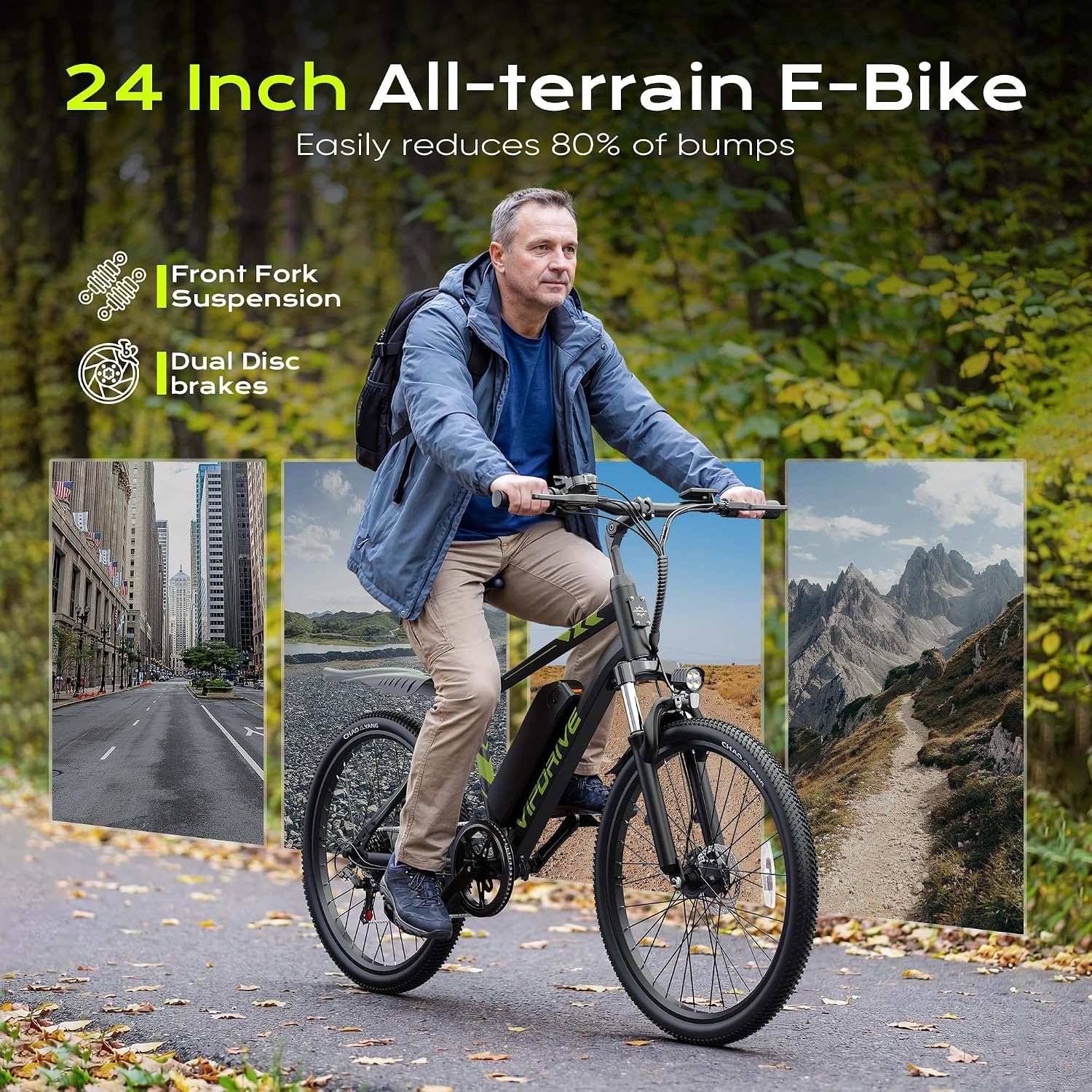 Electric Mountain Bike for Adults, 750W Peak Motor, 22 MPH Commuter Electric Bike, 48V Battery, 50Miles, 24'/26' E-Bike, 7-Speed, Front Suspension, UL Certified