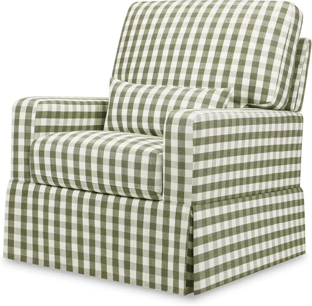 Namesake Crawford 360° Swivel Glider Nursery Chair - GREENGUARD Certified, Ultra Cozy Swivel Rocker - Versalite Glider Rocking Chair for Nursery, Living Room - Green Gingham
