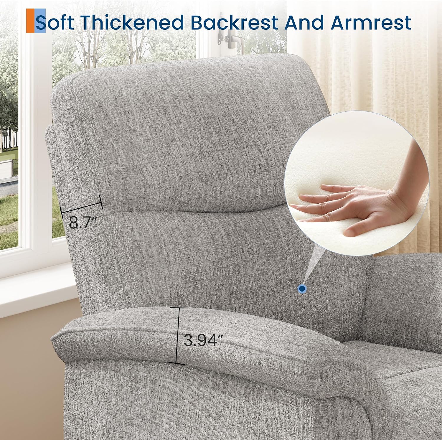 GarveeHome Manual Swivel Rocker Recliner Chair, 360° Swivel Oversized Chenille Reclining Armchair for Living Room Bedroom Home Theater, 150° Recline, Heavy Duty 350 LBS Capacity Single Sofa