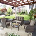 Belord 5 Piece Wicker Patio Furniture Set - Outdoor Conversation Sets with Deep Seating Swivel Rocker Chairs Loveseat and Rattan Coffee Table for Deck Backyard, Brown Wicker/Grey Cushion