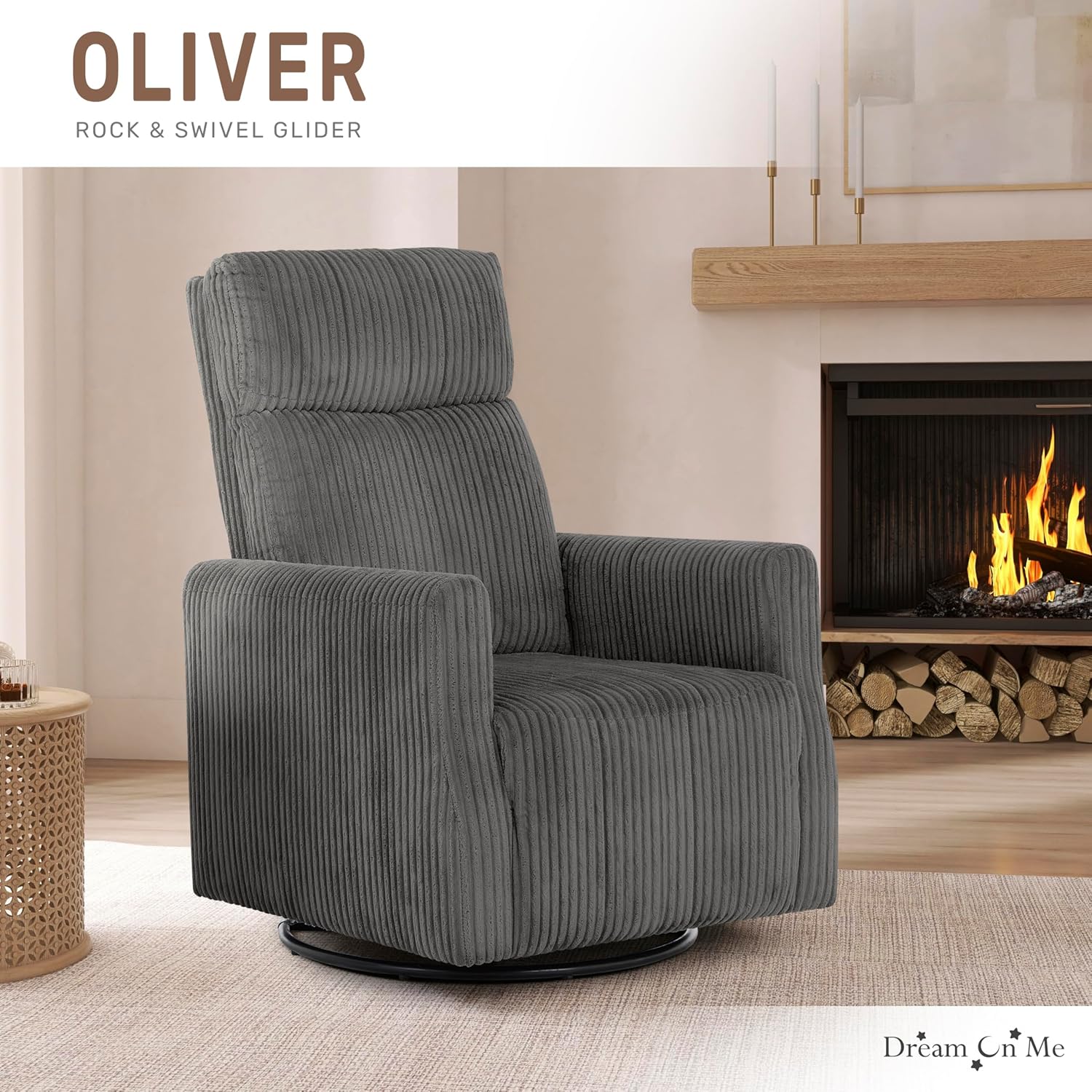 Dream On Me Oliver Swivel Glider with 360-Degree Swivel and Plush Corduroy Fabric, FSC Certified.