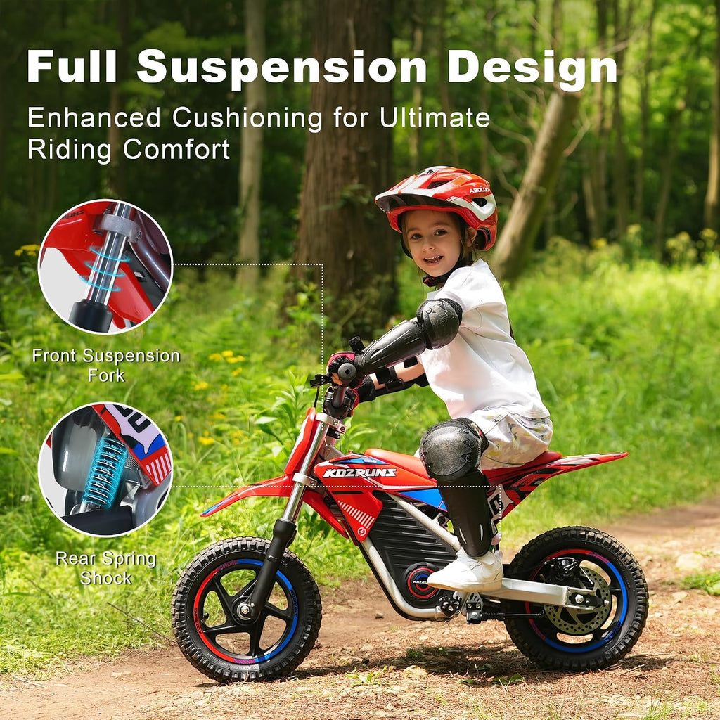 Electric Dirt Bike for Boys Girls Ages 3-8, 250W High Racing Competition Grade Motorcycle, Up to 15.5MPH 3 Speed Settings Balance Bike, 12IN Off-Road Tires & Advanced Shock Absorption, Blue