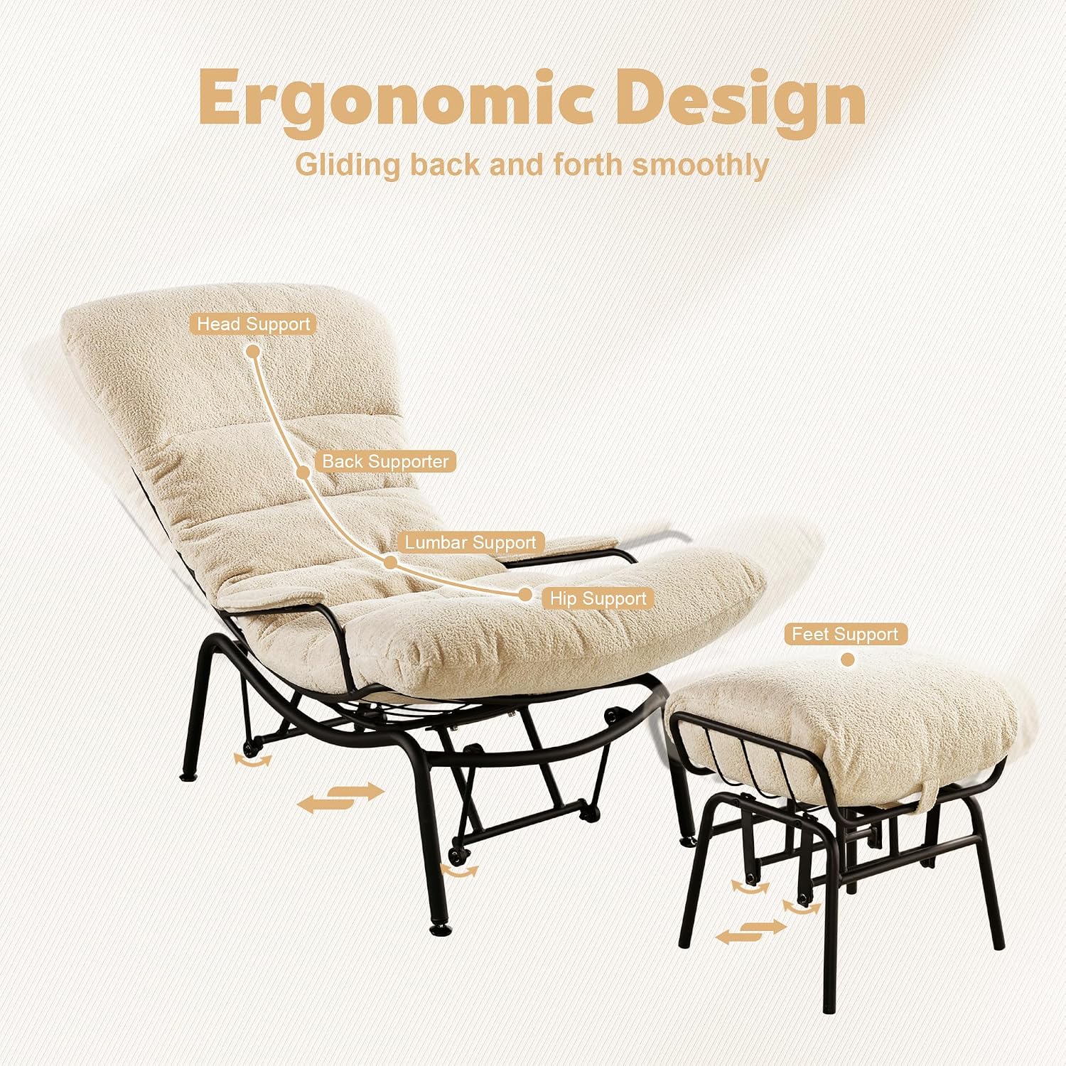 ovios Rocking Chair with Ottoman, Glider Recliner with Footrest, Lazy Accent Armchair with Comfy Cushion for Living Room Bedroom Office, Cloud Plush Velvet, Beige