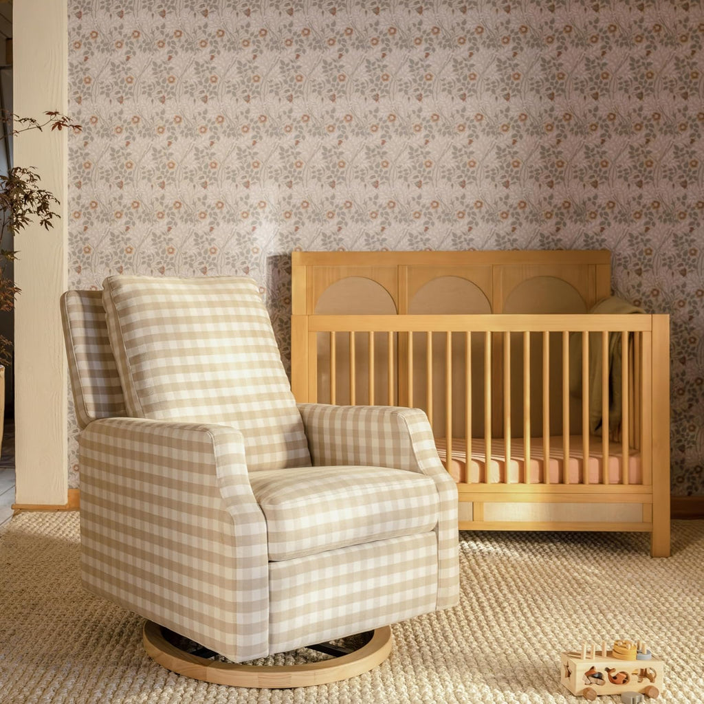 Namesake Crewe Glider Recliner Nursery Chair - GREENGUARD Gold & Certi-PUR US Certified Rocker Recliner - Glider Rocking Chair for Nursery & Living Room - Manual, 360° Swivel, Tan Gingham