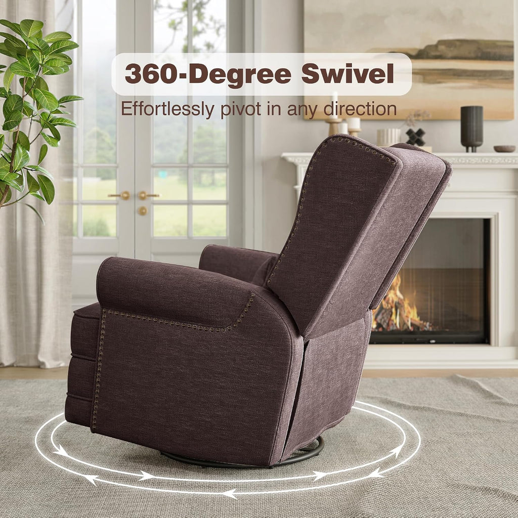 RoyalCraft Swivel Recliner Chair, Comfy Glider Rocking Chairs with Lumbar Pillow and Footrest, Upholstered Swivel Rocking Chair for Living Room, Bedroom, Brown