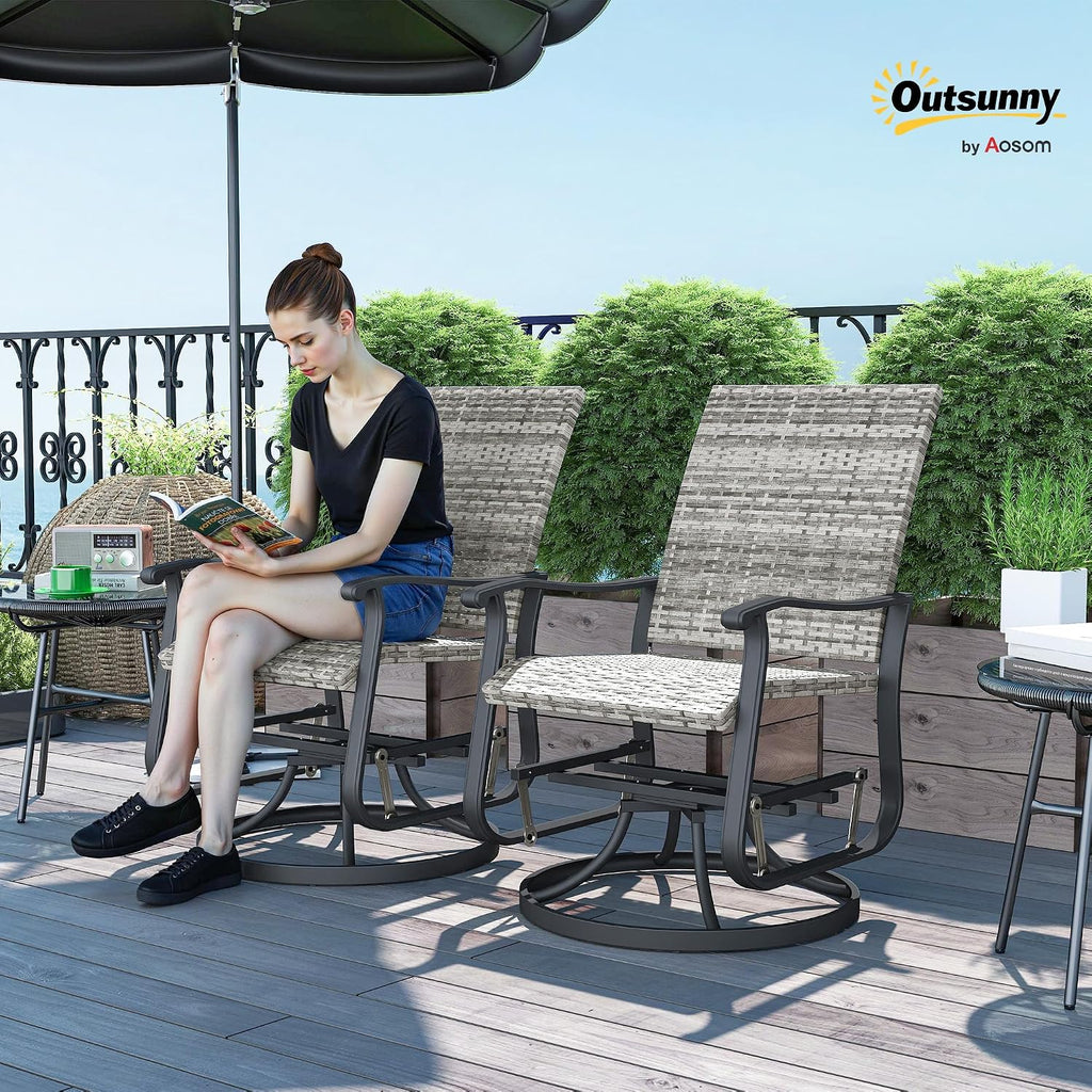 Outsunny Patio Glider Chair Set of 2, Wicker Rattan Outdoor Swivel Chair with Steel Frame, High Back, Armrests, Porch Glider with Adjustable Foot Pads for Garden, Lawn, Backyard, Yellow