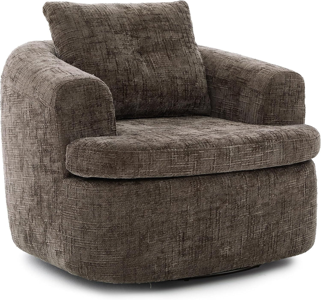 JIVOIT 360° Swivel Barrel Accent Chair, 36.6' Swivel Round Sofa Chair with Dual-Layer Cushion Design, Modern Upholstered Single Sofa for Living Room, Bedroom, Office and Hotel (Brown, 121)