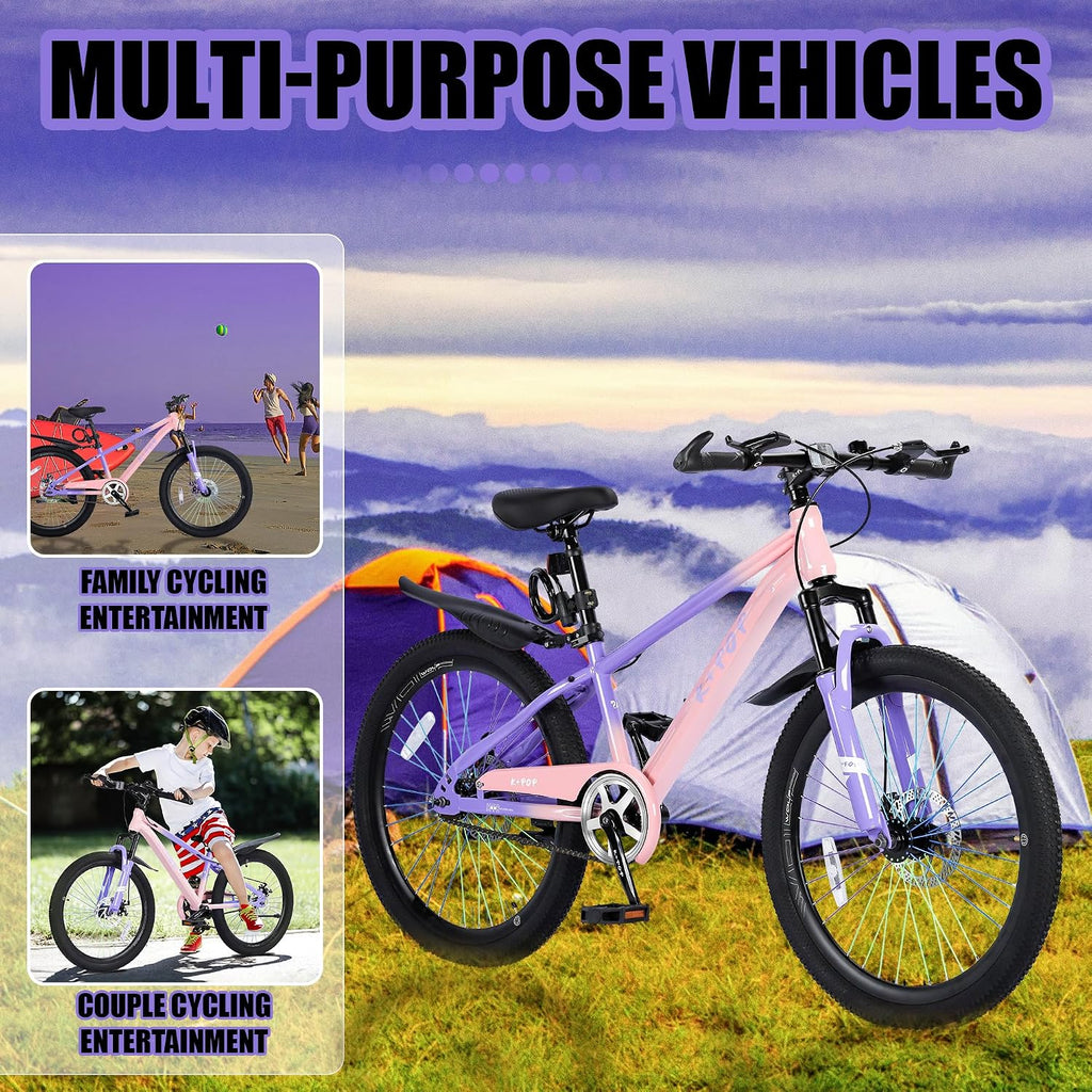 24 Inch Kids Mountain Bike for 7-12 Years Old Boys, Single Speed/7-Speed Girls Mountain Bicycle W/Suspension Fork,Adjustable Seat Height, Kids' Bicycles for Beginner Level Riders