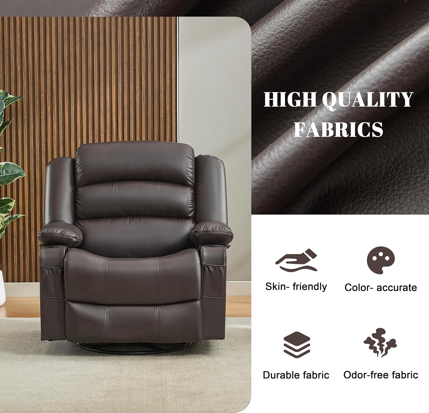 Oversized Nursery Rocking Chairs with Heat and Massage, 360° Swivel Recliner Chair for Adults, Recliner Single Sofa Seat with Cup Holders, Lazy Boy Recliner Single Sofa (Oversized Manual, Darkbrown)
