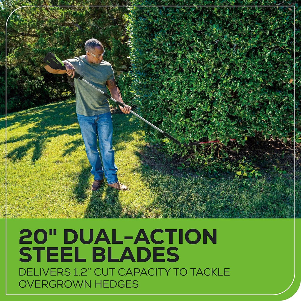 Greenworks 80V 20' Brushless Pole Hedge Trimmer, 2.0Ah Battery and 2A Charger