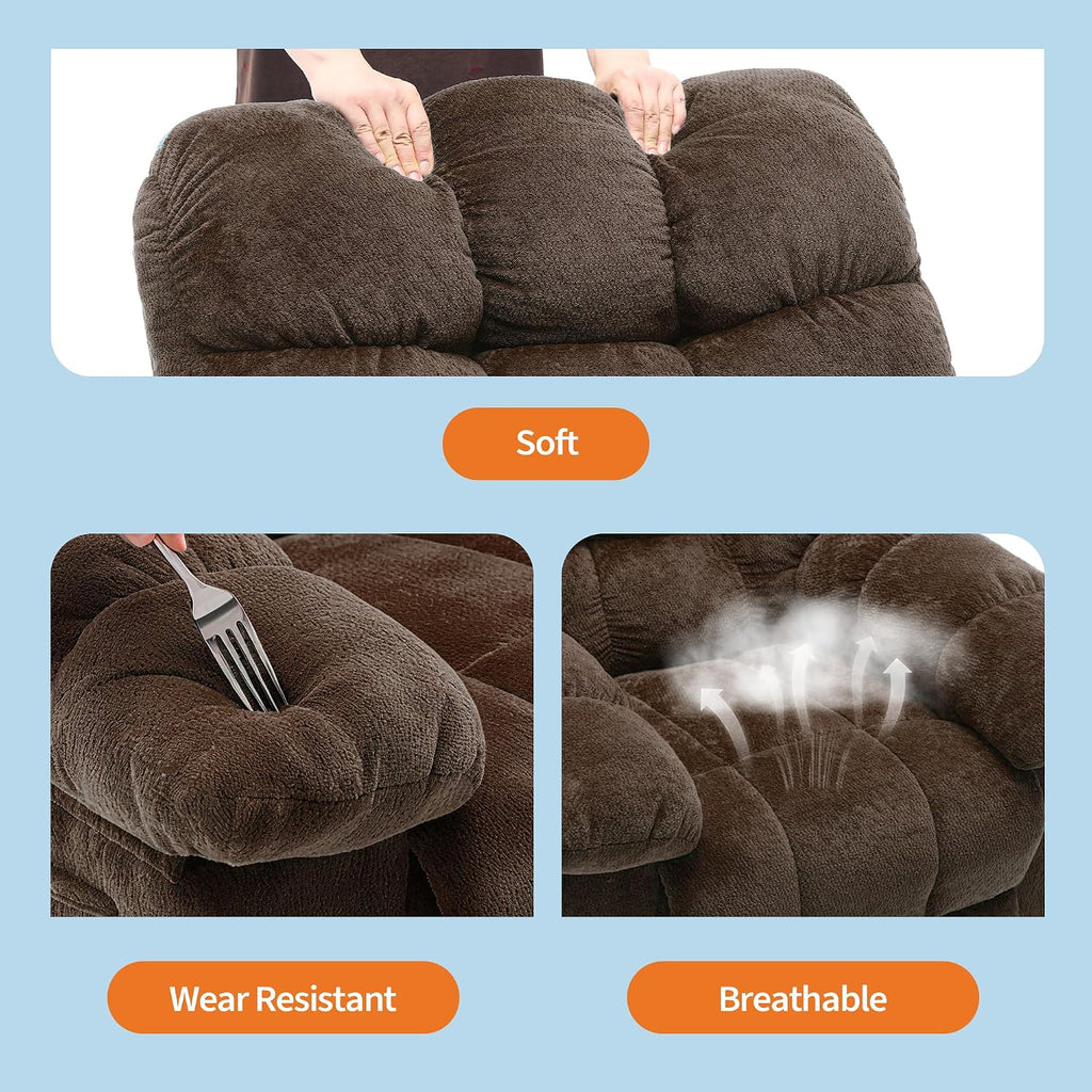 Manual Recliner Chair for Living Room, Overstuffed Fabric Reclining Sofa with Side Pockets, Ergonomic Upholstered Lazy Chair with Q235 Steel Frame for Adults (Brown)