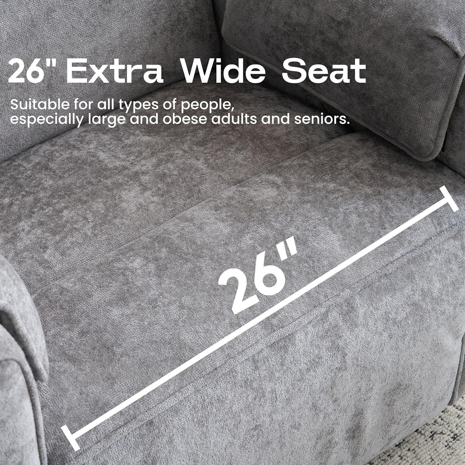 Oversized Power Recliner Chair with Adjustable Headrest, Swivel Rocking Recliner for Adults, 26' Extra Wide Glider Nursery Chair with Overstuffed Armrest for Living Room, USB Ports, Grey