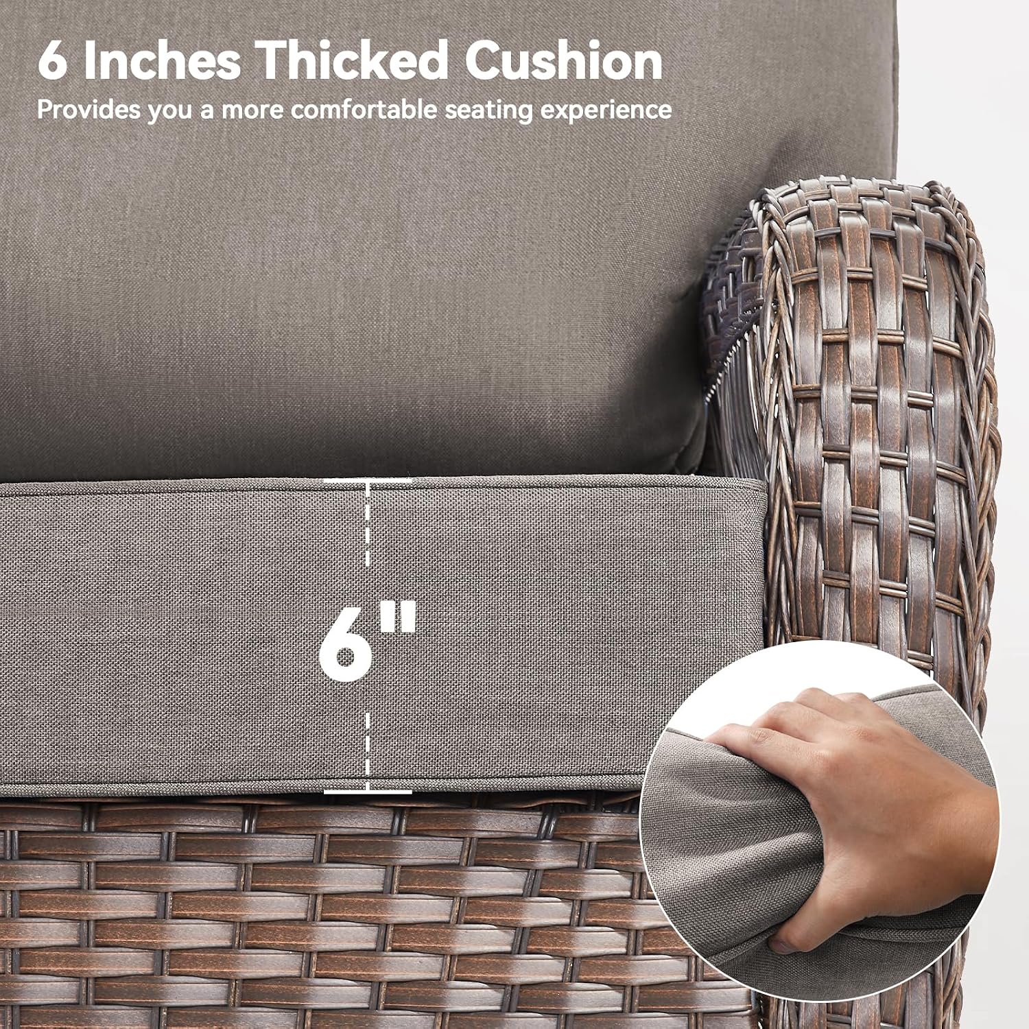 Luxury 6' Outdoor Cushions for Patio Furniture, 24x24x6' Thick Seat Cushion Set of 6, Fade Resistant Couch Chair Replacement Cushions High Density Deep Wicker Chair Cushion w/ Removable Cover Gray