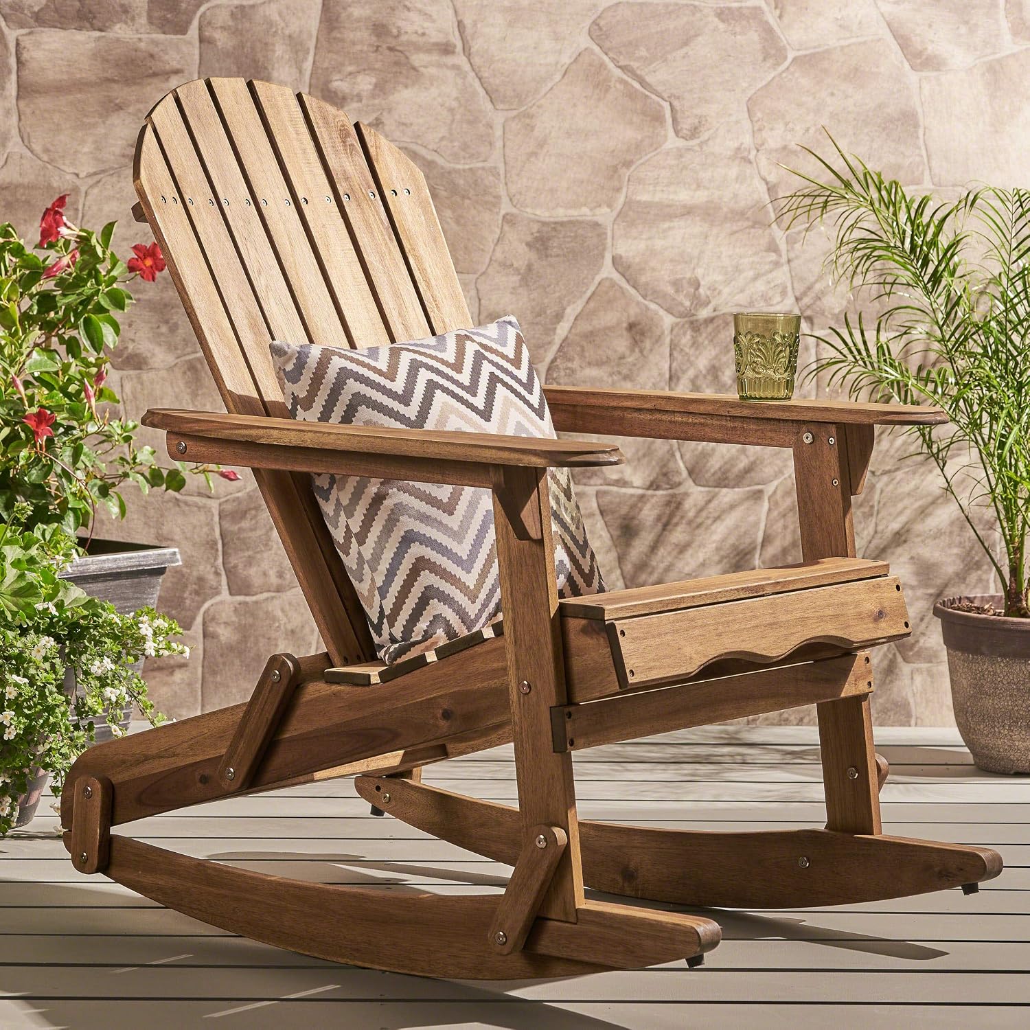 Christopher Knight Home Malibu Outdoor Acacia Wood Adirondack Rocking Chair, Natural Stained