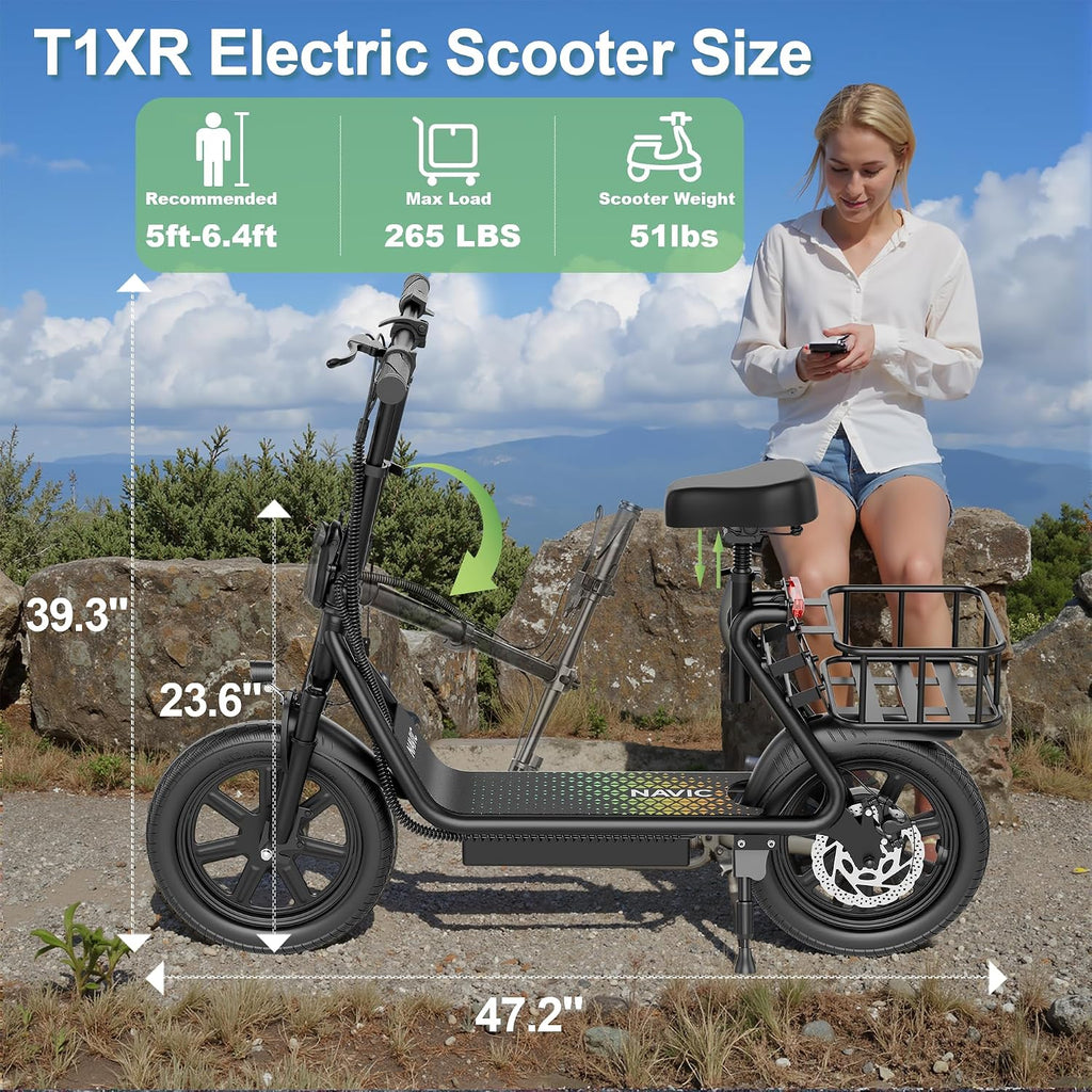 NAVIC Electric Scooter with Dual Suspension, 8.5'/10' Tires, 350W/500W Motor, 19/22 Mph, Max 22/25/27/49Miles Range, Foldable E Scooter for Adults with Braking, App Control