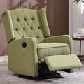 HRVEOCEI Glider Recliner Nursery Chair, Cozy Linen Rocking Chair Nursery Recliner with Adjustable Button Backrest and Footrest, Swivel Recliner Chair for Living Room, Bedroom, Office (Olive Green)