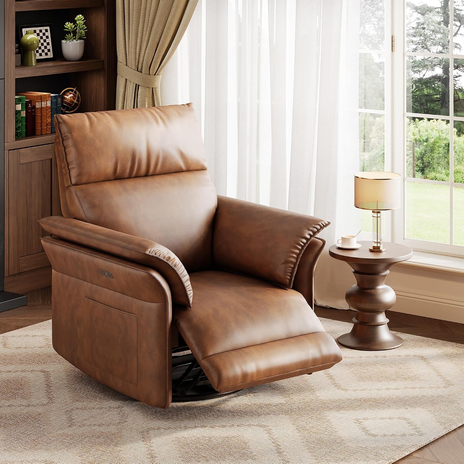 Garvee Power Recliner Glider Chair with Smooth Swivel and Rocking Motion Adjustable Recline USB Charging Port Premium Chenille Fabric and Double Armrests for Living Room and Nursery