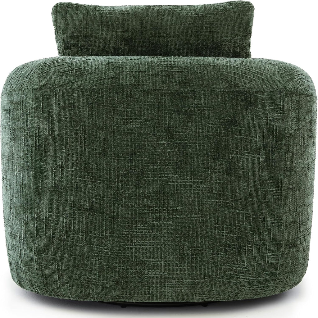 JIVOIT 360° Swivel Barrel Accent Chair, 36.6' Swivel Round Sofa Chair with Dual-Layer Cushion Design, Modern Upholstered Single Sofa for Living Room, Bedroom, Office and Hotel (Green, 121)