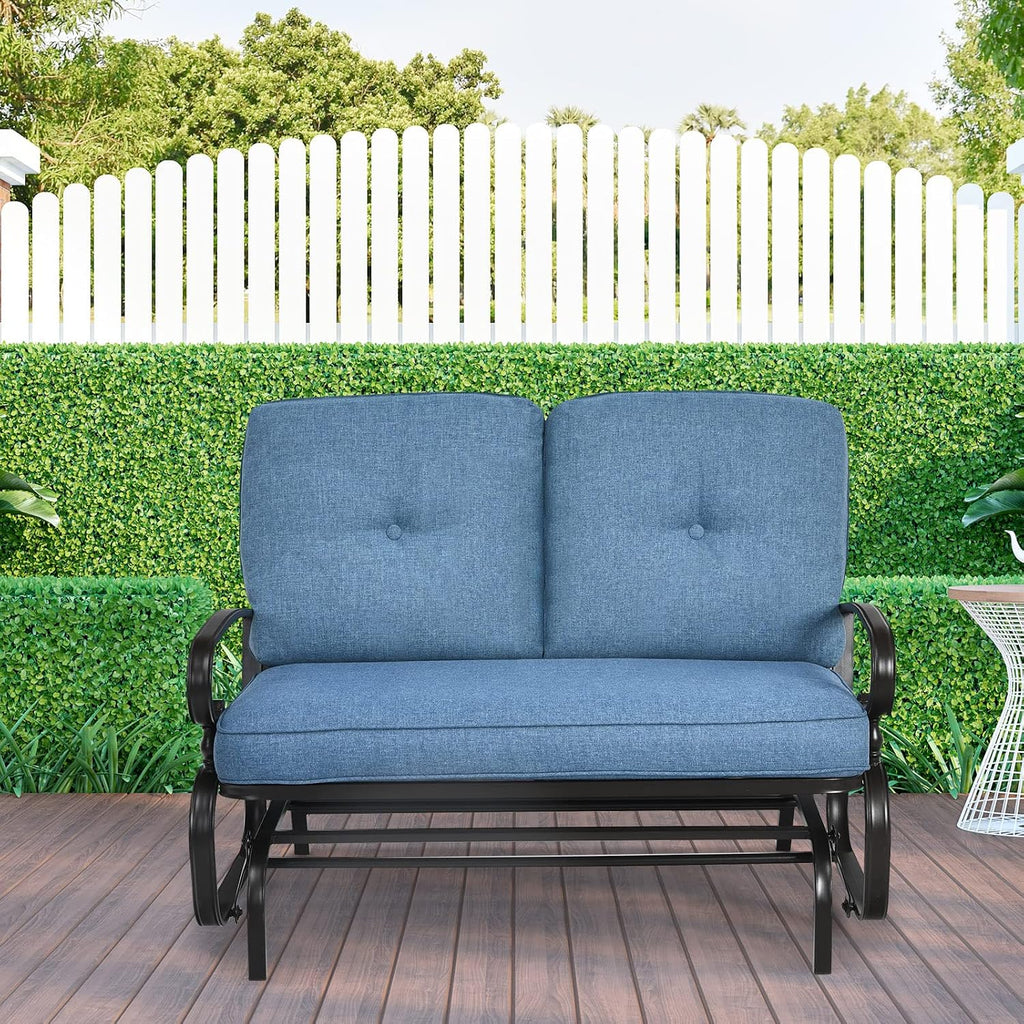 Giantex Outdoor Glider Bench, Patio Loveseat with Cushions, 440 Lbs Capacity, 2-Person Outdoor Rocking Chair, Porch Glider Swing for Garden, Backyard, Poolside, Patio Seating Rocker (Navy)