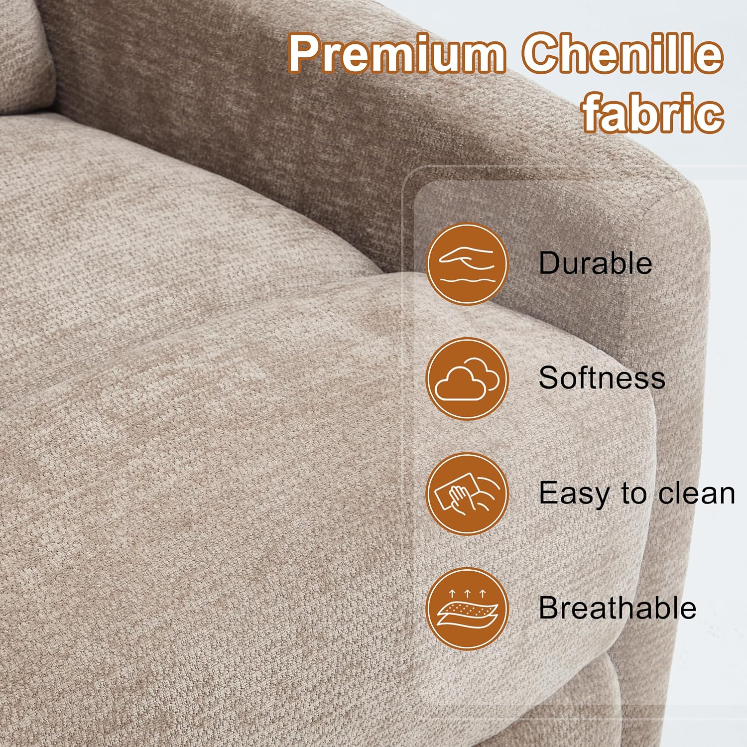 Manual Swivel Rocker Recliner Chair for Adults, Overstuffed Reclining Glider Chair for Nursing with Vibration Massage & Heat, Living Room Rocking Recliner 3-Stage backrest, Chenille Fabric Khaqi