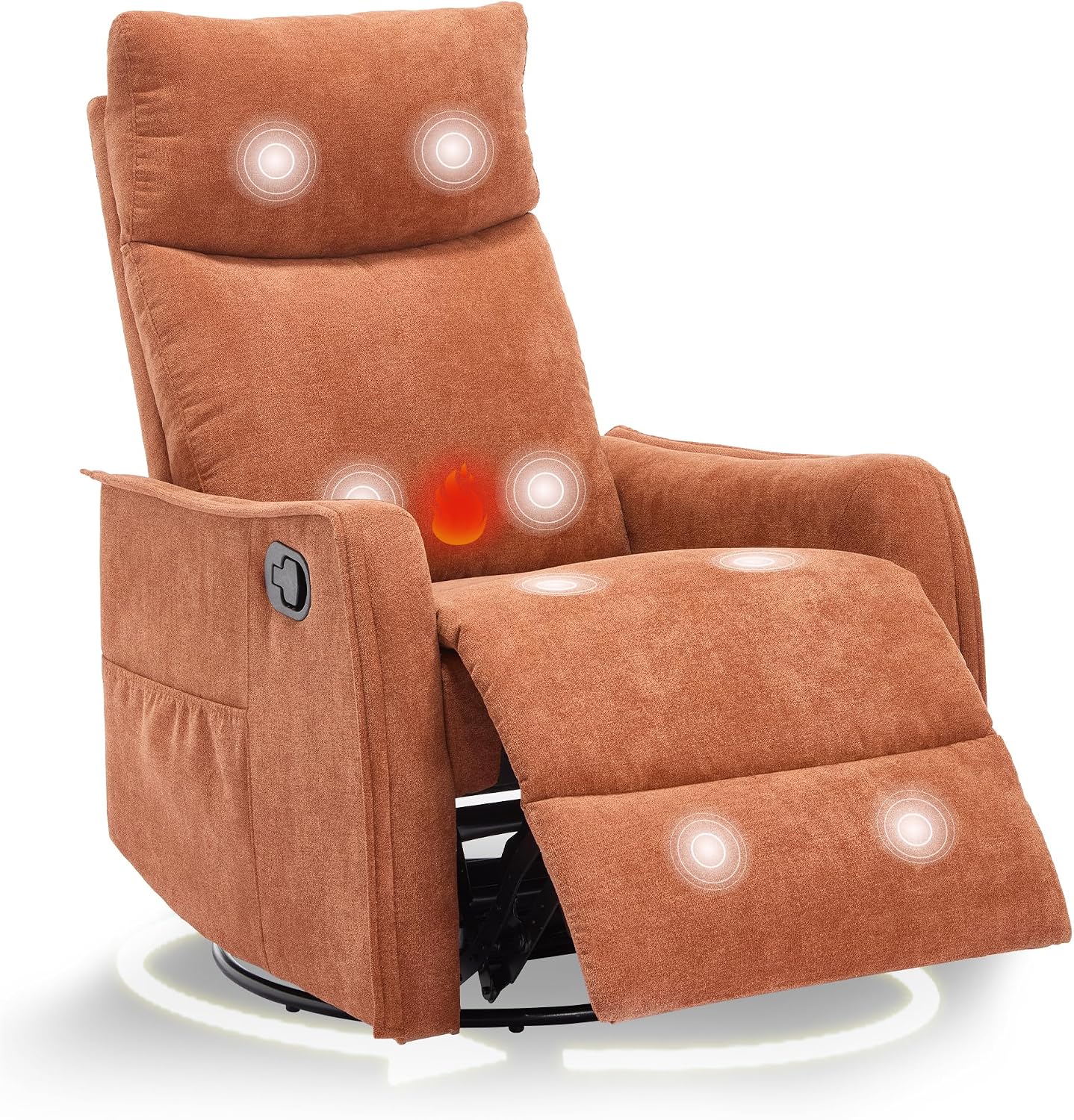 cinkehome Swivel Rocker Recliner Chair with Heated Massage, Rocking Reclining Chairs for Nursery, Small Spaces, High Back, Side Pocket