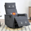 Manual 360° Swivel Rocker Recliner Chair for Adults, Overstuffed Glider Chair for Nursery with Vibration Massage and Heat, Comfy Soft Fabric Glider with Side Pockets for Living Room, Dark Gray