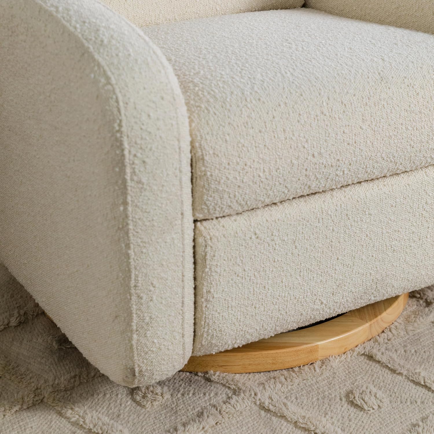 Babyletto Nami Electronic Power Recliner and Swivel Glider with USB Port in Ivory Boucle with Light Wood Base, Greenguard Gold and CertiPUR-US Certified