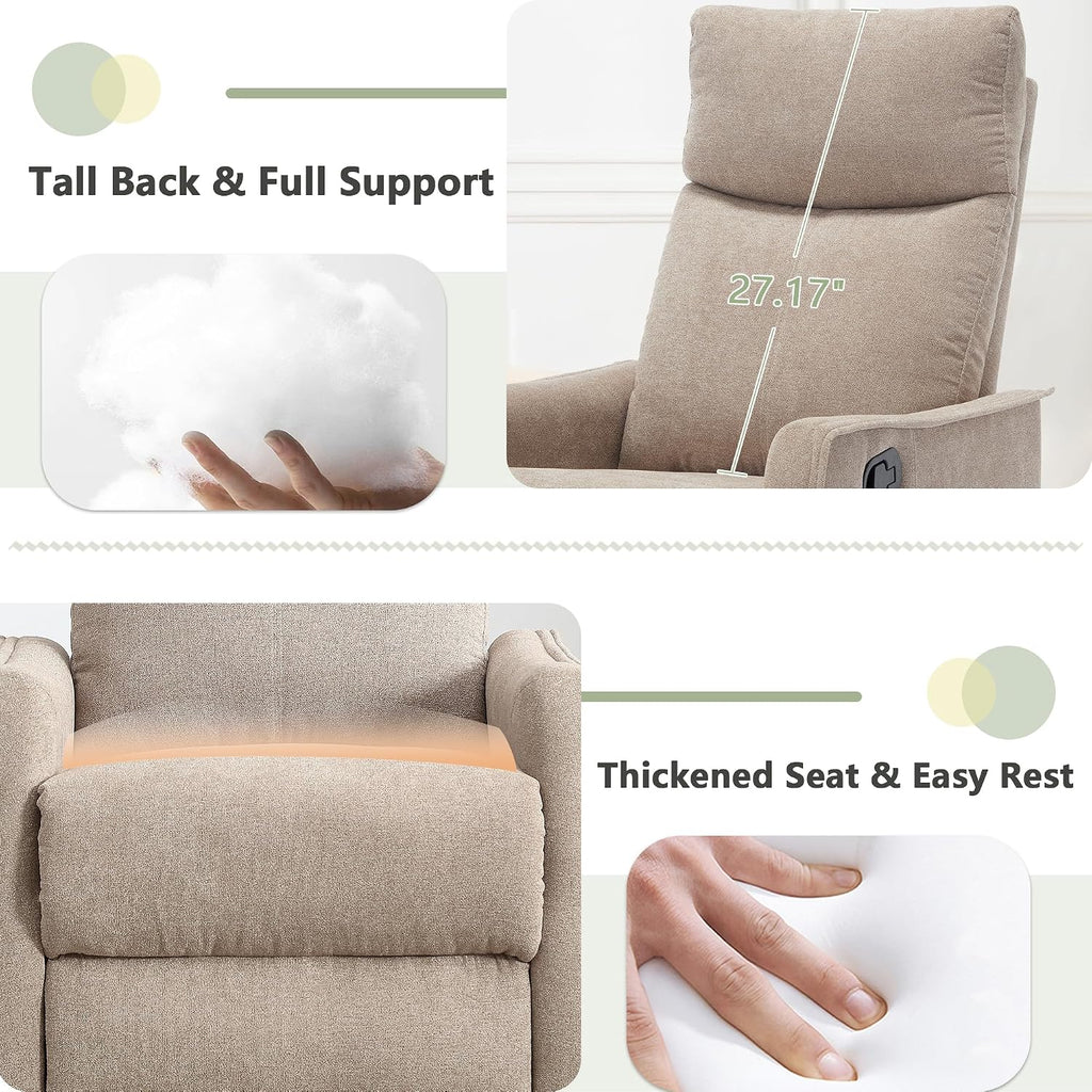 cinkehome Swivel Rocker Recliner Chair with Heated Massage, Rocking Reclining Chairs for Nursery, Small Spaces, High Back, Side Pocket