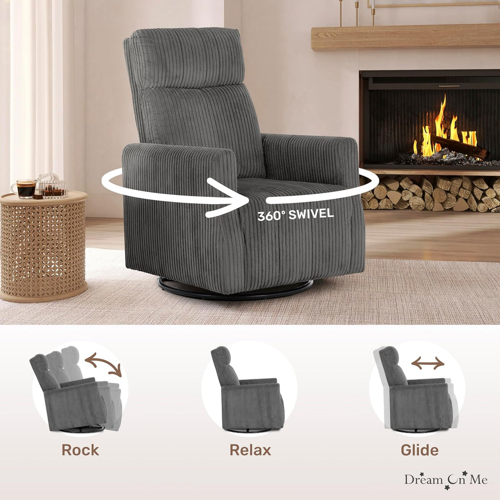 Dream On Me Oliver Swivel Glider with 360-Degree Swivel and Plush Corduroy Fabric, FSC Certified.