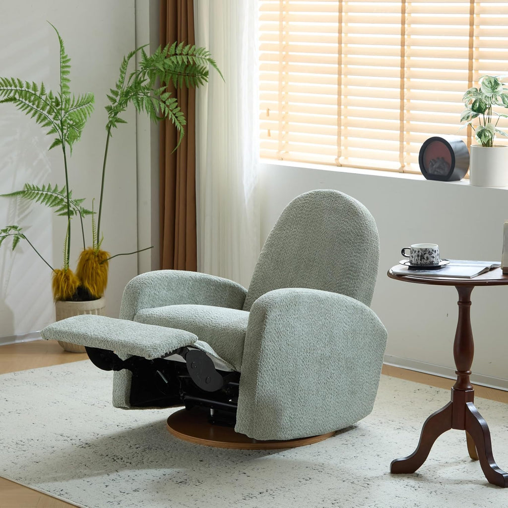 GDFStudio Swivel Glider Recliner Chair Nursery Rocker Recliner Chair with Boucle Upholstered High Back Single Seat Sofa Chair with Deep Seat Manual Nursing Reclining for Living Room, Light Green