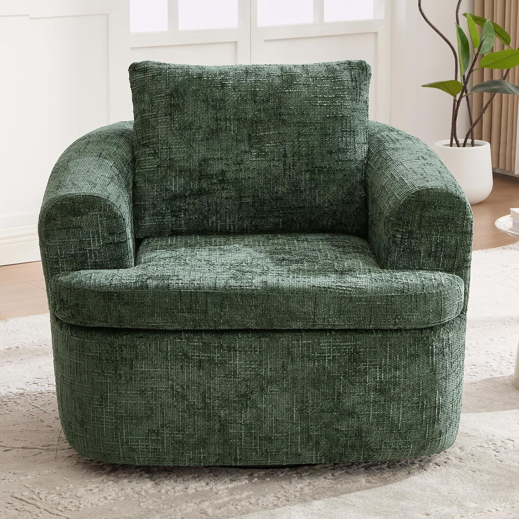 JIVOIT 360° Swivel Barrel Accent Chair, 36.6' Swivel Round Sofa Chair with Dual-Layer Cushion Design, Modern Upholstered Single Sofa for Living Room, Bedroom, Office and Hotel (Green, 121)