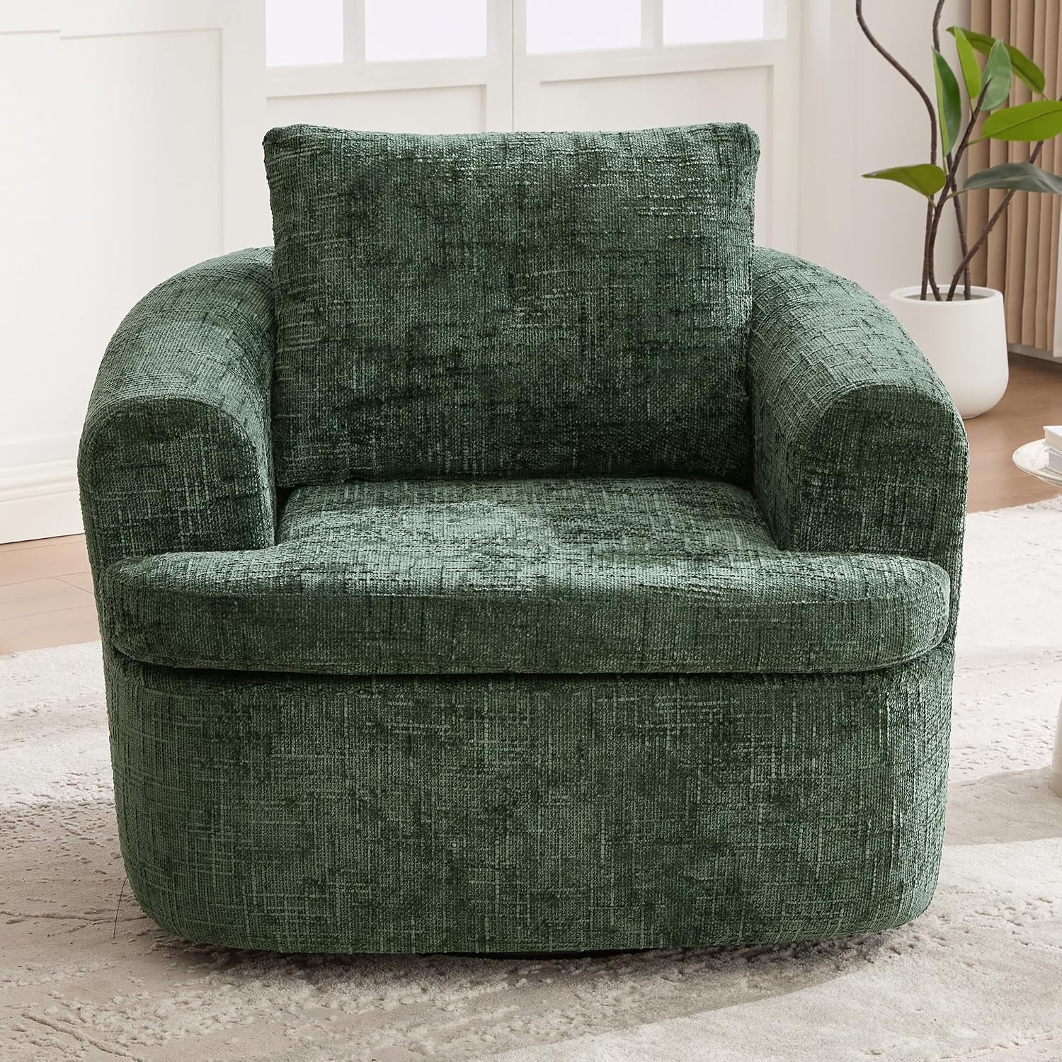 JIVOIT 360° Swivel Barrel Accent Chair, 36.6' Swivel Round Sofa Chair with Dual-Layer Cushion Design, Modern Upholstered Single Sofa for Living Room, Bedroom, Office and Hotel (Green, 121)