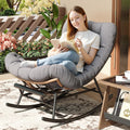 Garvee Outdoor Rocking Chair with Footrest, Oversized Patio Papasan Chairs with Cushion, Modern Lounge Rocker Chair for Indoor Living Room Garden Porch Balcony, Grey