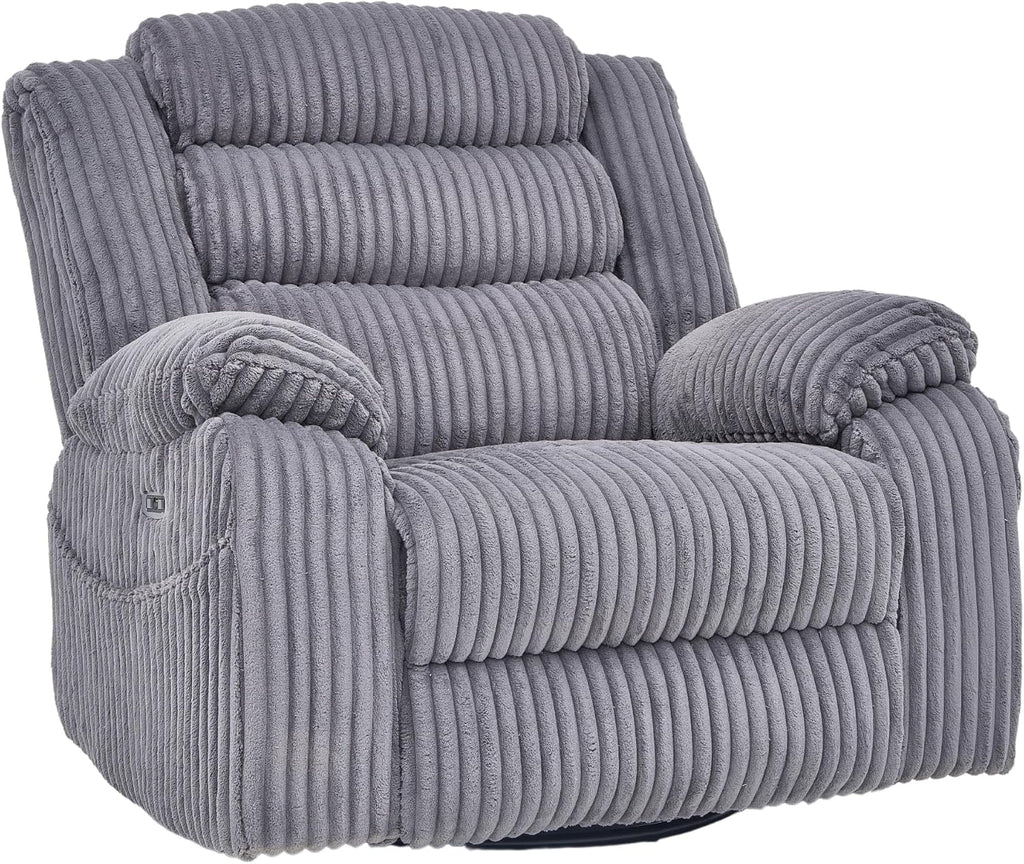 JUUXO Extra Wide Power Swivel Rocking Recliner for Adults with Heat Massage, USB & Type-C Charging, Electric Glider Rocker Chair for Living Room Nursery Bedroom Office
