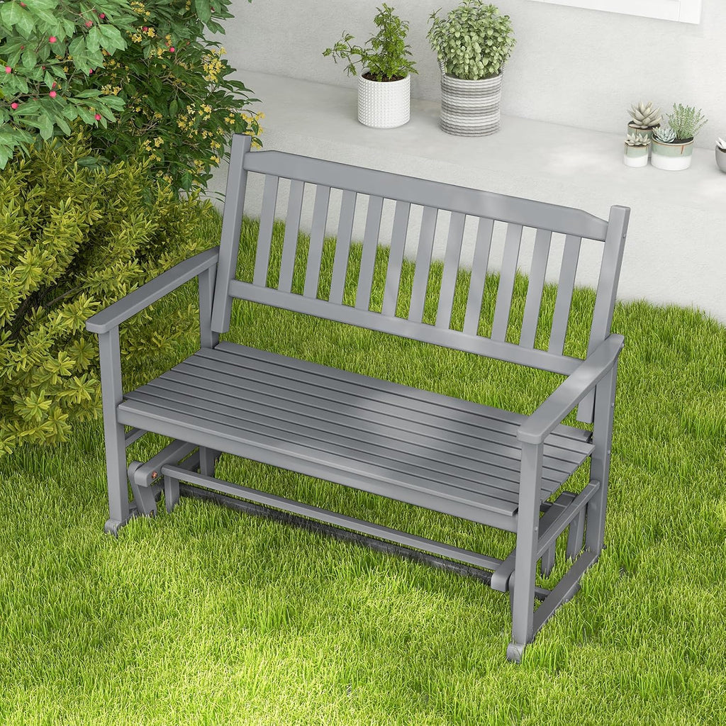 Giantex Outdoor Glider, Patio Glider Bench with Safe Gliding, Slatted Seat & Backrest, 2-Person Loveseat, Glider Rocking Chair, Outside Swing Chair for Garden Yard Lawn Porch Patio Rocker, Blue