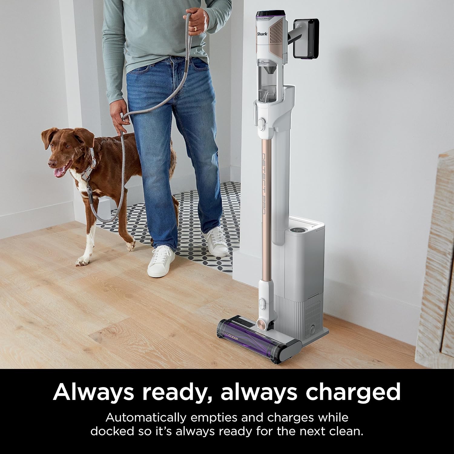 Shark IW3511 Detect Pro Auto-Empty System, Cordless Vacuum with HEPA, QuadClean Multi-Surface Brushroll, 60-Minute Runtime, Includes 8' Crevice Tool & Pet Multi-Tool, White/Beats Brass (Renewed)